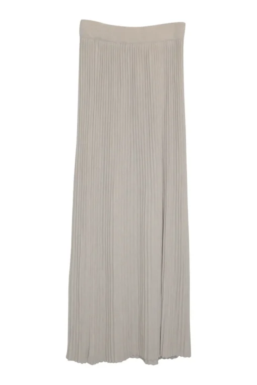 Oatmeal viscose-blend rib pull-on maxi skirt with elasticated waistband