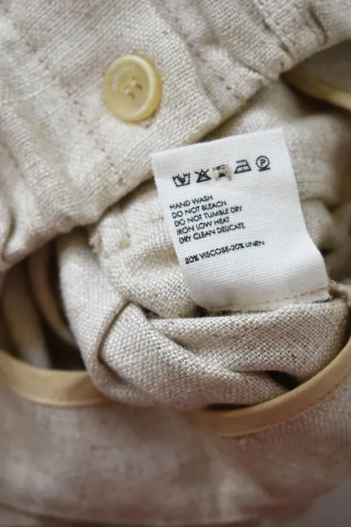 Oatmeal viscose-linen blend button front cold shoulder crop top