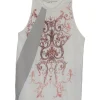 Off white linen pullover racerback graphic tank top