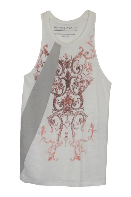 Off white linen pullover racerback graphic tank top