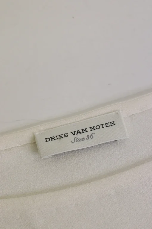 Off white silk boatneck pullover floral pleated top