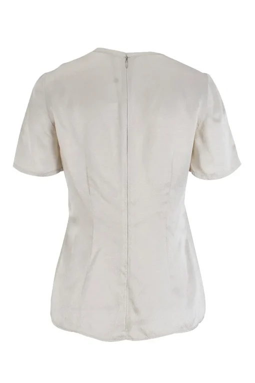 Off-white silk short-sleeved top with darting and invisible zipper back closure