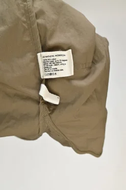 Olive cotton oversized short sleeve utility shirt with classic collar and patch pockets