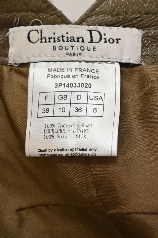 Olive embellished leather pill-on mini skirt featuring floral bead broderie motif