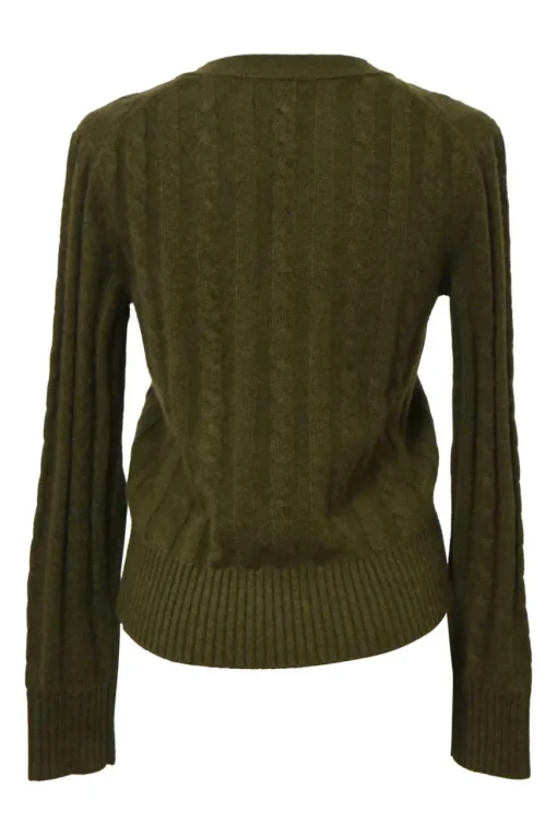 Olive green cashmere cable-knit V-neck cardigan