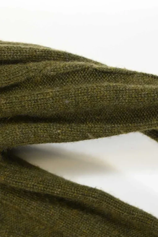 Olive green cashmere cable-knit V-neck cardigan