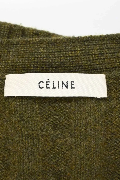 Olive green cashmere cable-knit V-neck cardigan
