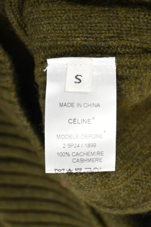 Olive green cashmere cable-knit V-neck cardigan