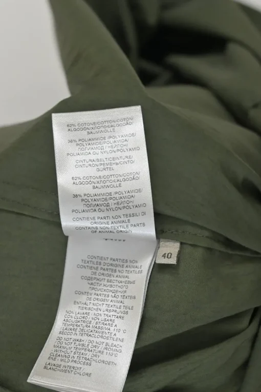 Olive green cotton-blend double breasted sleeveless belted trench dress