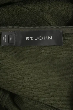 Olive green floral-embellished wool-blend ponte knit portrait neck quarter-sleeve slit-back sheath dress