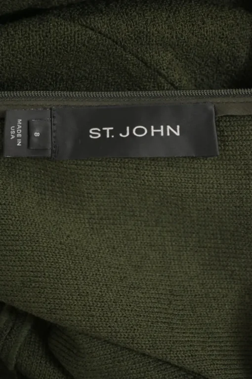 Olive green floral-embellished wool-blend ponte knit portrait neck quarter-sleeve slit-back sheath dress