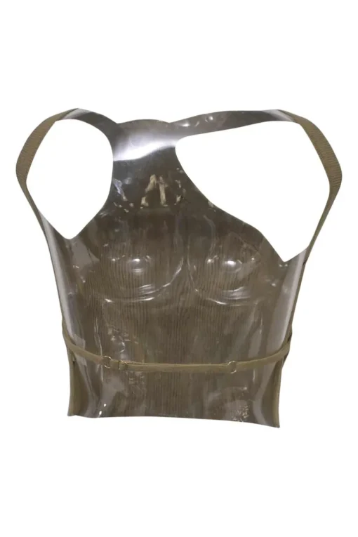 Olive green linen-blend rib knit 'La Maille Ascu' one-shoulder tank top