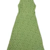 Olive green viscose Samantha ditsy floral print racerback midi dress with criss-cross strap