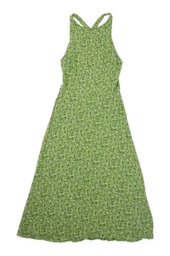 Olive green viscose Samantha ditsy floral print racerback midi dress with criss-cross strap