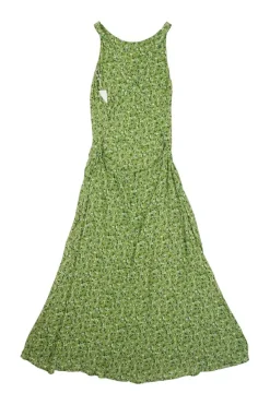 Olive green viscose Samantha ditsy floral print racerback midi dress with criss-cross strap