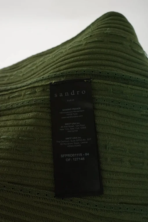Olive green viscose-blend fully-fashioned scalloped plissé knit skater dress featuring bead broderie motif