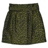 Olive polyester-blend leopard print paperbag waist belted mini skirt