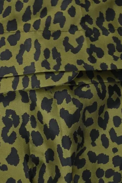 Olive polyester-blend leopard print paperbag waist belted mini skirt
