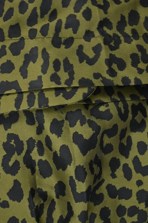 Olive polyester-blend leopard print paperbag waist belted mini skirt