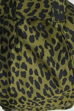 Olive polyester-blend leopard print paperbag waist belted mini skirt