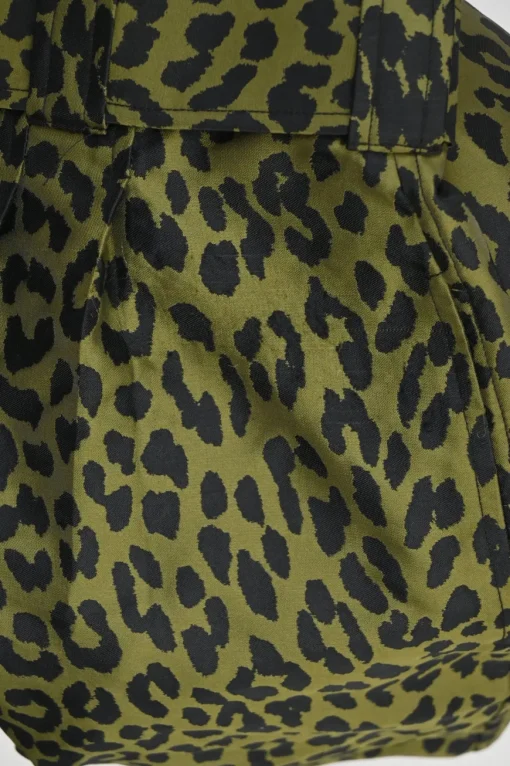 Olive polyester-blend leopard print paperbag waist belted mini skirt