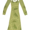 Olive roll hem Falling Kiwi jacquard knit slip dress with detachable tie-front shrug