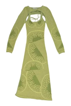 Olive roll hem Falling Kiwi jacquard knit slip dress with detachable tie-front shrug