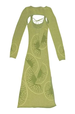Olive roll hem Falling Kiwi jacquard knit slip dress with detachable tie-front shrug