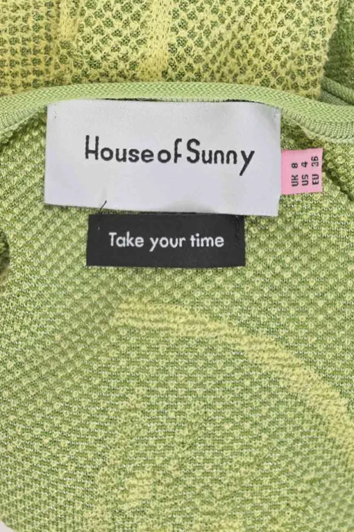 Olive roll hem Falling Kiwi jacquard knit slip dress with detachable tie-front shrug