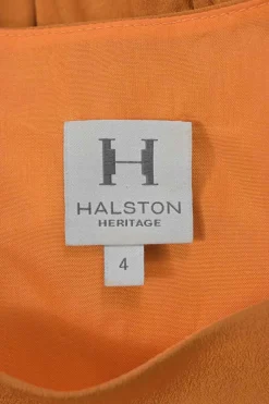 Orange bias-cut draped silk bateau neck blouson dress with dolman sleeves and elasticated waistband