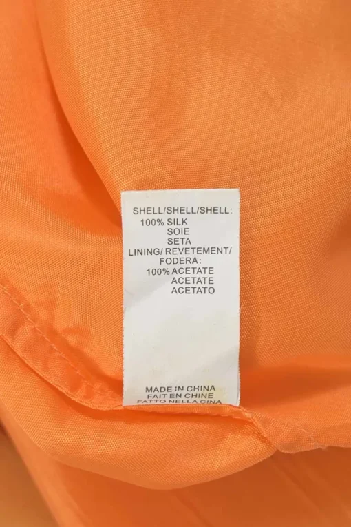 Orange bias-cut draped silk bateau neck blouson dress with dolman sleeves and elasticated waistband