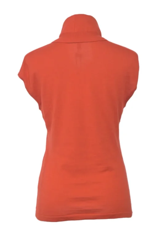Orange cashmere cowl turtleneck cap sleeve pullover knit top