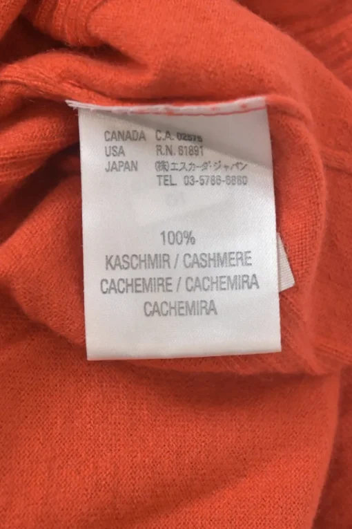 Orange cashmere cowl turtleneck cap sleeve pullover knit top