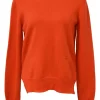 Orange cashmere knit crewneck pullover slit sweater