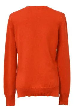 Orange cashmere knit crewneck pullover slit sweater