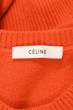 Orange cashmere knit crewneck pullover slit sweater