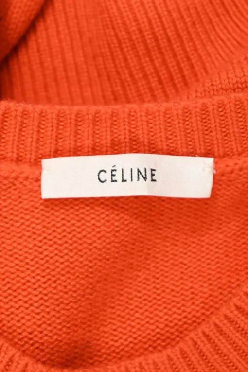 Orange cashmere knit crewneck pullover slit sweater
