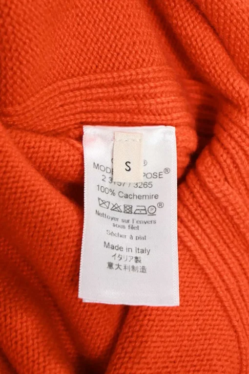 Orange cashmere knit crewneck pullover slit sweater