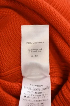 Orange cashmere knit crewneck pullover slit sweater