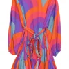 Orange cotton voile rainbow print pullover Ella belted mini dress with godet skirt inserts