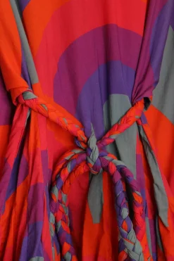 Orange cotton voile rainbow print pullover Ella belted mini dress with godet skirt inserts