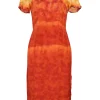 Orange dip-dyed silk short sleeve sheath dress with keyhole back