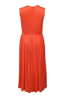 Orange gathered bustier style crewneck Demy sleeveless midi dress