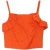 Orange linen square neckline cold shoulder tank top