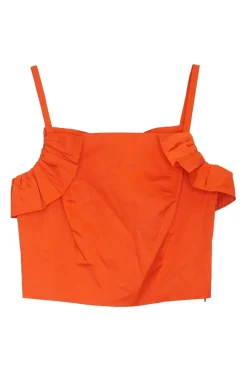 Orange linen square neckline cold shoulder tank top