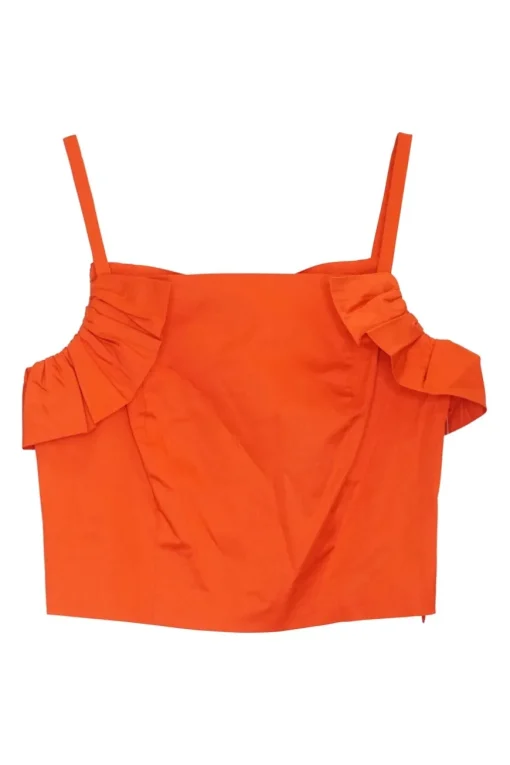 Orange linen square neckline cold shoulder tank top
