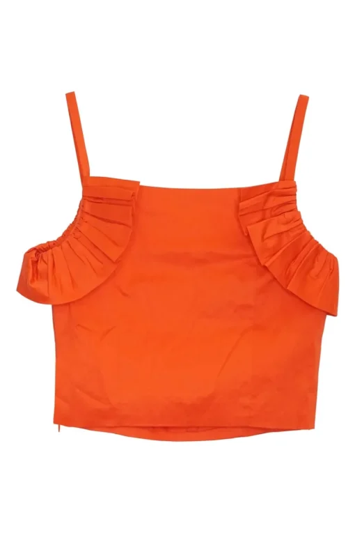 Orange linen square neckline cold shoulder tank top