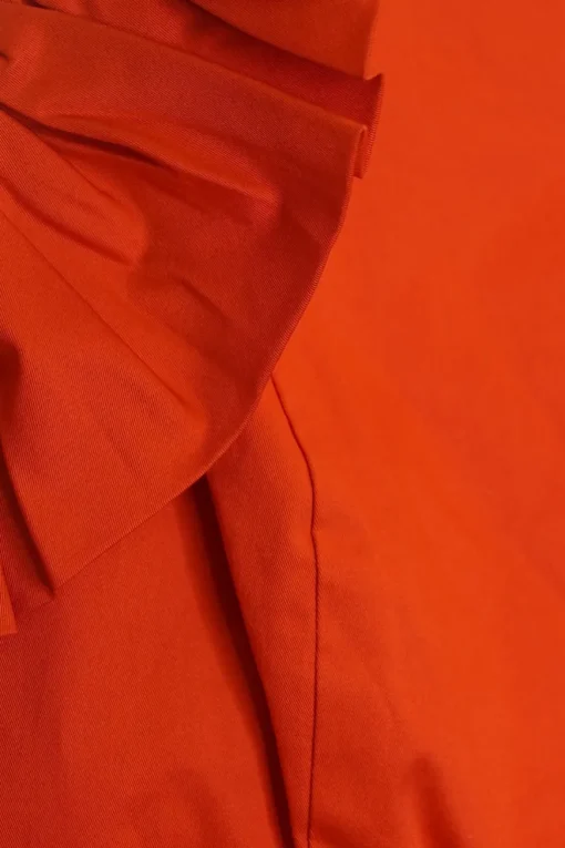 Orange linen square neckline cold shoulder tank top