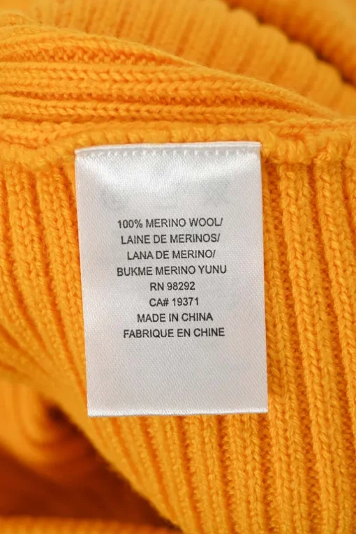 Orange merino wool pull-on asymmetric ribbed midi skirt with hip patch pocket