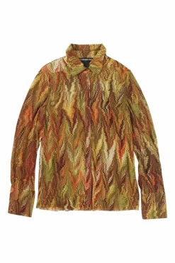 Orange nylon marbled digi-print button-front classic collar shirt from FW2000 runway
